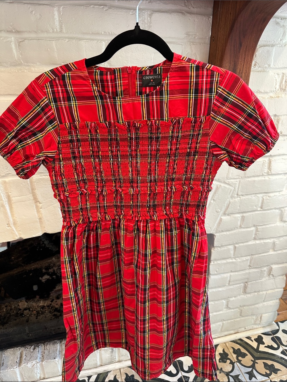 Crewcuts Red Plaid Smocked Short-Sleeve Dress